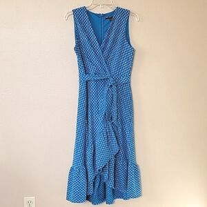 Maggy London Teal Eyelet Ruffle Hem Maxi Dress Spring Boho Girly - Size 8